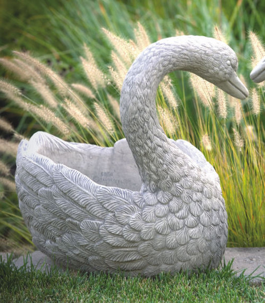 Heart Swan Planter facing left Garden Sculpture Cement Stone